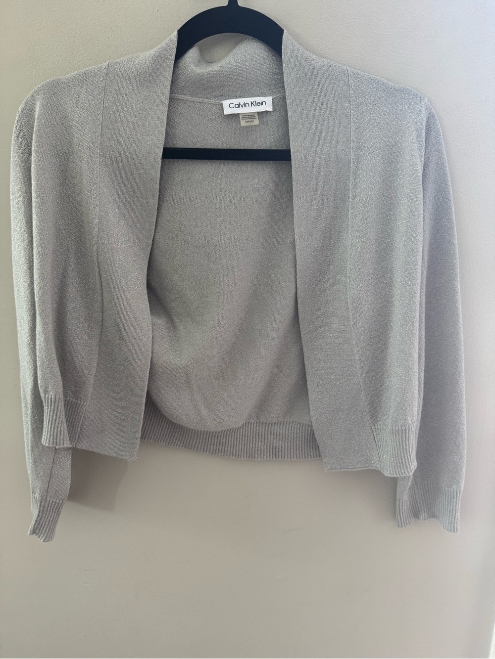 Calvin Klein Light Gray with metallic silver Open-Front Cardigan